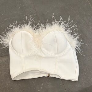 superdown White Feather Trim Crop Top